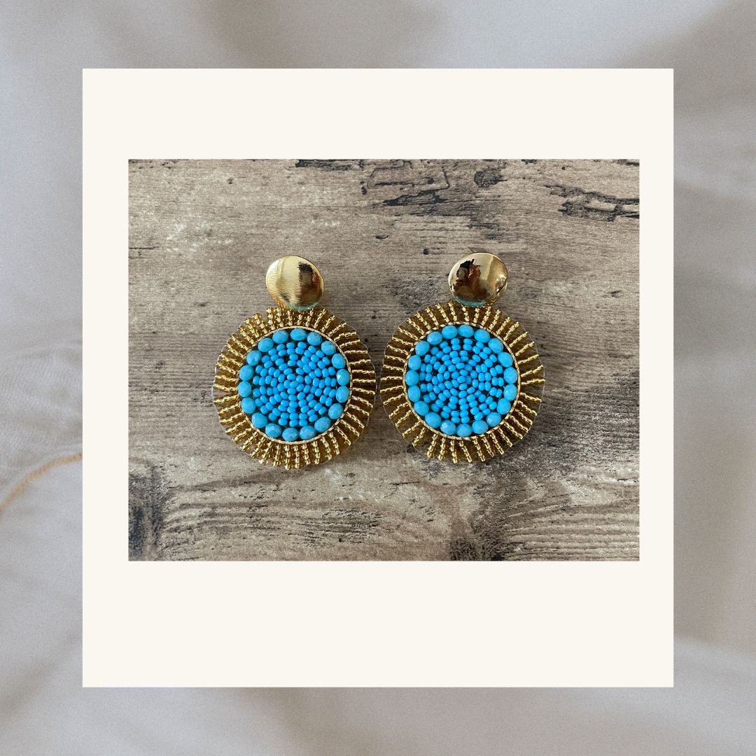 Blue & Gold Circle Beaded Earrings