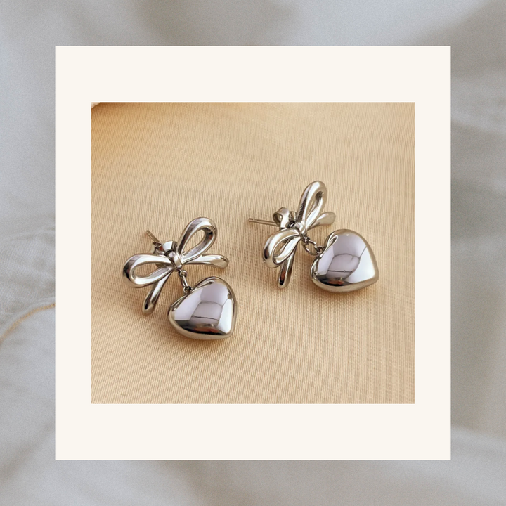Bow Heart Drop Earrings