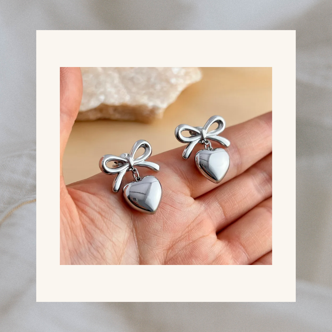 Bow Heart Drop Earrings