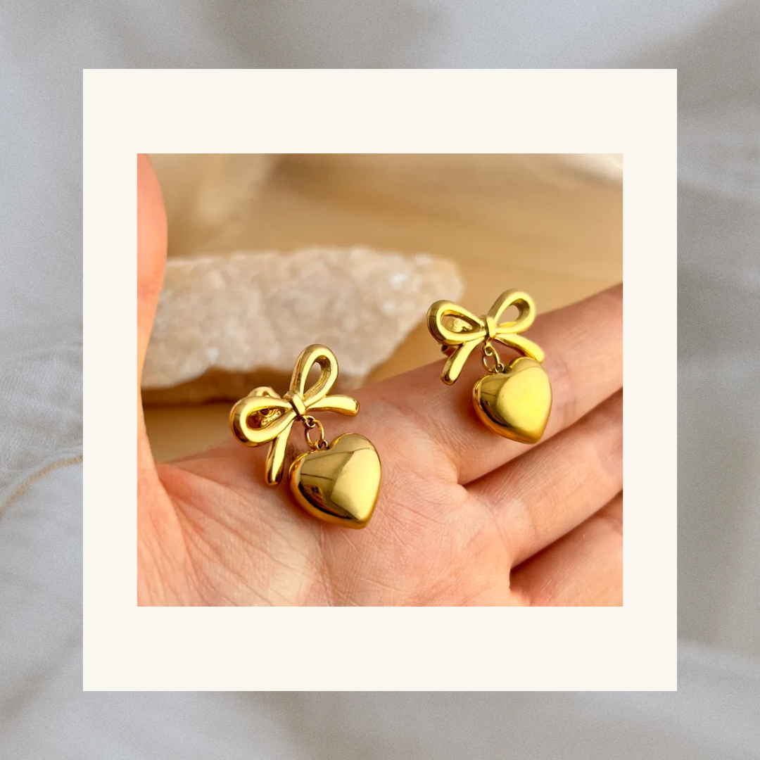 Bow Heart Drop Earrings
