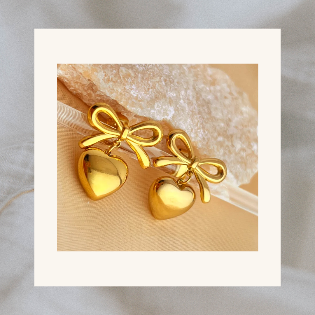 Bow Heart Drop Earrings