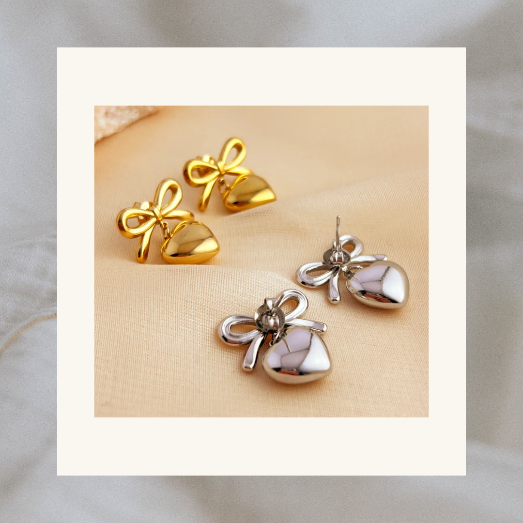 Bow Heart Drop Earrings
