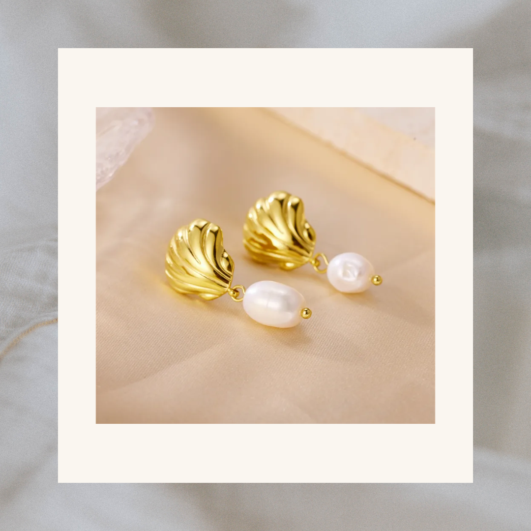 Seashell Pearl Drop Earrings