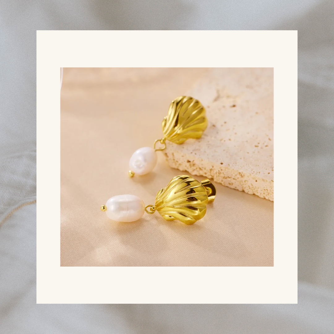Seashell Pearl Drop Earrings